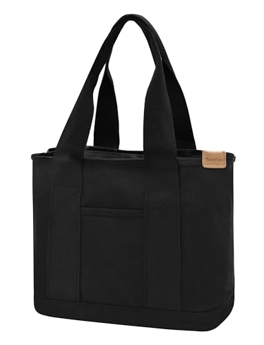 TeeYee Damen Mittelgroß Handtasche Canvas Satchel Tote Bag Schultertasche Shopper für Bücher Alltag Arbeit schwarz