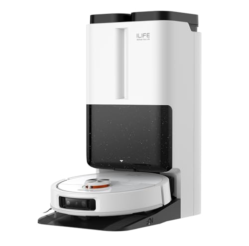 ILIFE T60s Robot Vacuum & Mop with Self-Sufficient Station for Hot Air-Drying, Self-Emptying, Hair Collection, Auto Wash & Refill, AI & LiDAR, Auto Mop Lift, Strong Suction, App, Alexa and GH