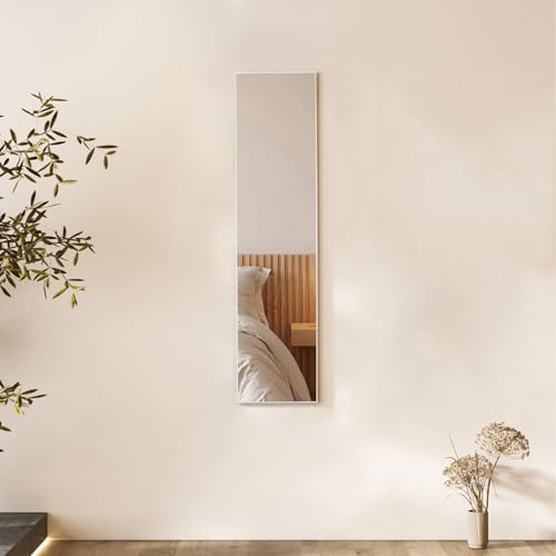 Warmiehomy Full Length Wall Mounted Mirror, 30 * 120 cm Full Body Mirror, Long Mirror with Metal Framed for Living Room or Dressing Bedroom, Sliver White