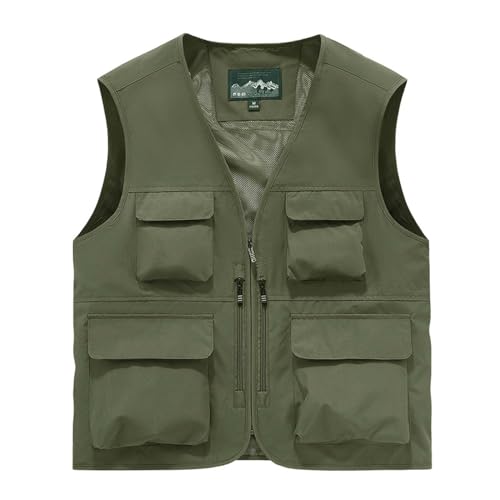 Mens Outdoor Work Safari Fishing Vest Casual Lightweight Zip Up Travel Cargo Vest Sleeveless Quick Dry Utility Jacket