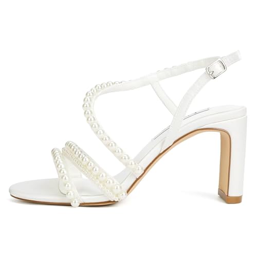 Pearl Heels Wedding Shoes for Bride Open Toe Heeled Sandals Bridal Shoes Strappy Wedding Heels3