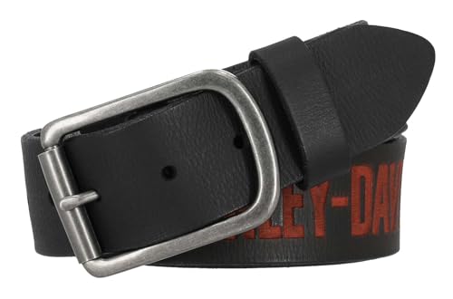 Harley-Davidson Men's Embossed H-D Genuine Leather Belt, Black/Orange