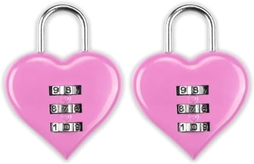 Image of 2Pcs Pink Combination Lock, Heart Shape 3 Digital Password Padlock, Mini Outdoor Combo Gate Lock for School Gym Locker, Fence Gate, Toolbox, Employee Hasp Locker Combination Padlocks Hardware