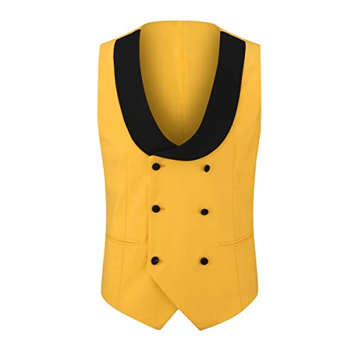 Yffushi Men's 3 Piece Suit Slim Fit One Button Prom Suits Set Blazer Vest Trousers Yellow #TOP4