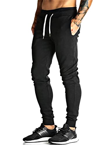 Flyfirefly Mens Joggers Gym Workout Pants Athletic Running Sweatpants For Men Bodybuilding With Pockets Black #TOP17