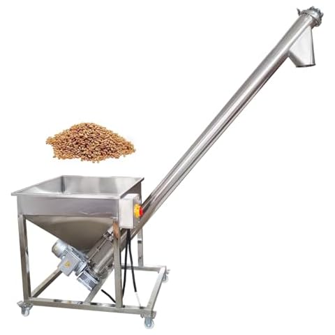 HayWHNKN Electric Screw Conveyor Automatic Feeding Machine Inclined Spiral Auger Screw Conveyor Vibrating Hopper Inclined Conveyor Powder Convery Machine Particles Loading Machine 110V Cover