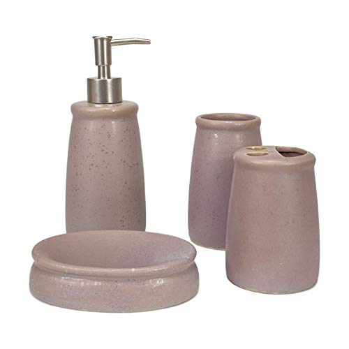Homevibes Juego De Accesorios para Baño, Set De Baño De Cerámica, Juego De Baño Completo, 4 Piezas, Compuesto por Jabonera, Dispensador De Jabon, Porta Cepillo y Vaso