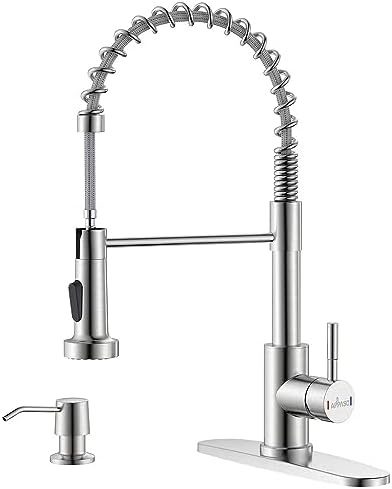 Grifo De Fregadero De Cocina Con Rociador Extraíble, Grifo De Cocina De Níquel Cepillado, Grifo De Cuello De Cisne De Resorte Extraíble, Grifo De Fregadero De Cocina De Arco Alto De