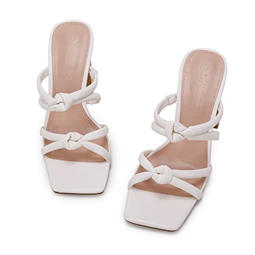 Image of LAICIGO Womens Chunky Block Heels Sandals Square Open Toe Slip on Slides | 3.5In-High Heeled Sandals, Double Knot Strap, Summer Dress Shoes, Work Casual, Vacation, Party