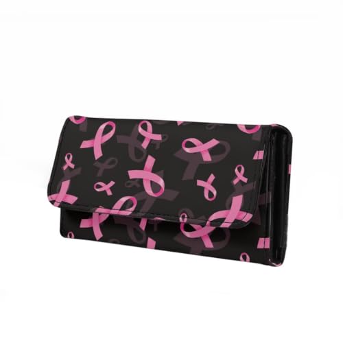 Image of AFPANQZ Womens Trifold Wallets Large Capacity Wallet for Lady Travel Purse | Pink Ribbon Print Luxury Three Fold Coin Purse Long Rfid Slim Card Holder Purse