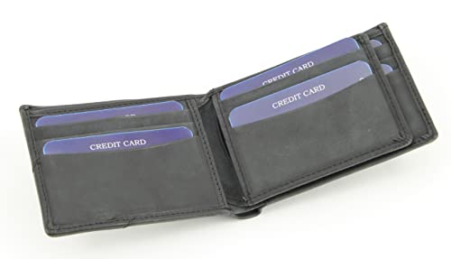 American Bison Cowhide Bifold Wallet – RFID-Blocking Slim Leather Wallet with Center ID Flap & Card Slots (Black)4