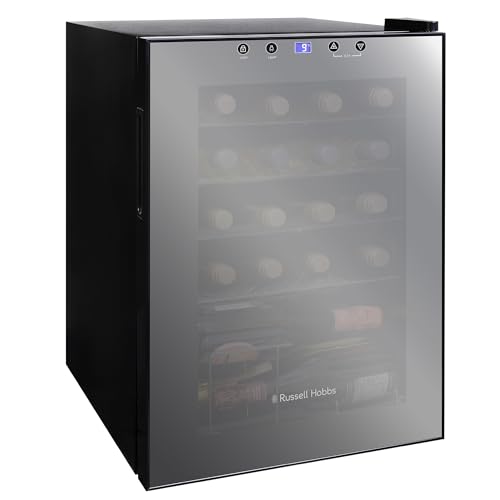 Russell Hobbs 20 Bottle 62L Mirrored Door Wine Cooler Freestanding Beverage Drinks Fridge LED Light with Touch Control Digital Display Adjustable Shelves Glass Door RH20WC201MR