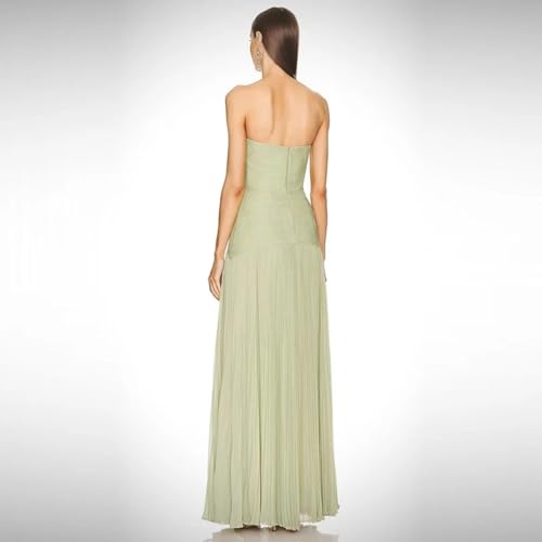Female Off Shoulder High Waist Solid Color Evening Dress Summer Backless Sexy Strapless Slim Pleated Long Dress2