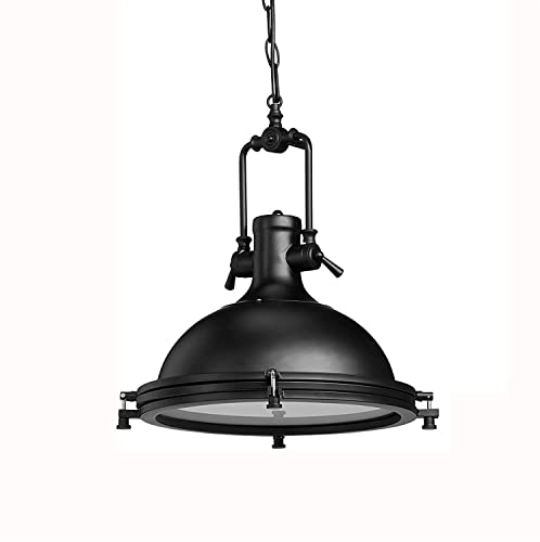 Lustre industriel noir en verre dépoli et fer forgé pour salle à manger