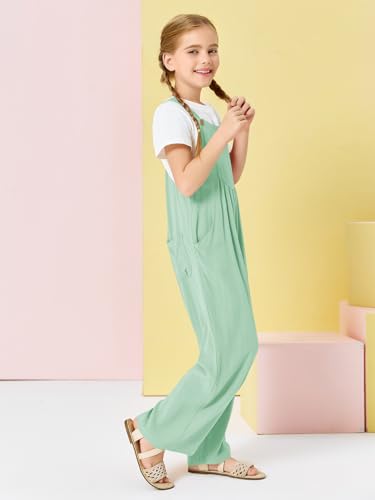 Image of Haloumoning Girls Overalls Kids Casual Sleeveless Wide Leg Jumpsuit Loose Rompers with Pockets 5-14 Years