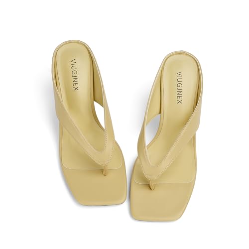Image of VIUGJNEX Women's Kitten Heels Flip Flops Slip On Open Toe Low Heels Thong Square Slide Summer Fashion Party Heeled Dressy Sandals for Women