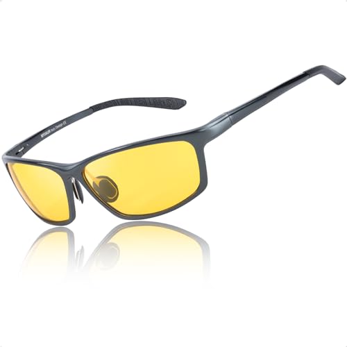 Myiaur Night Vision Glasses for Driving - Al-Mg Frame Night Driving Glasses for Men, Polarized Yellow Lenses, Anti Glare