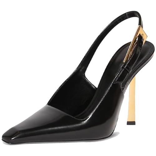 Image of YIYA Slingback Heels Pumps Shoes for Women with Buckle Strap Slip On Closed Pointed Toe Stiletto High Heel Wedding Party Casual Dress Backless Mules Sandals