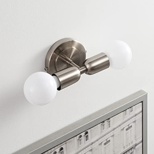 Image of BRIGHTTIA Luna Duo 2 Light Wall Sconce - Mid Century Modern Fixture for Wall & Ceiling - Minimalist Edison Lamp for Hallway and Bathroom Vanity - Brushed Nickel (BW0026-2N)