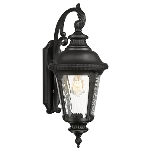 Image of Emliviar 28.4 inch Large Outdoor Wall Lantern, Farmhouse Exterior Porch Light for House, Black Finish with Water Ripple Glass, XE265B-SW BK