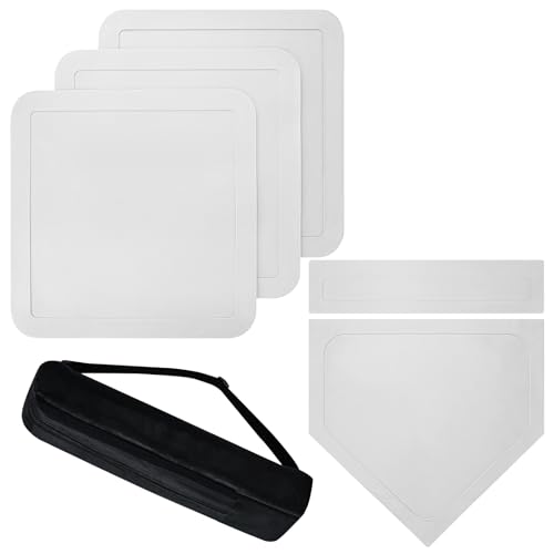 Baseball Bases for Yard- 3 Throw Down Bases 1 Homeplate 1 Pitching Base for Baseball Practice, Rubber Bases for Kickball Baseball Softball Play (White)