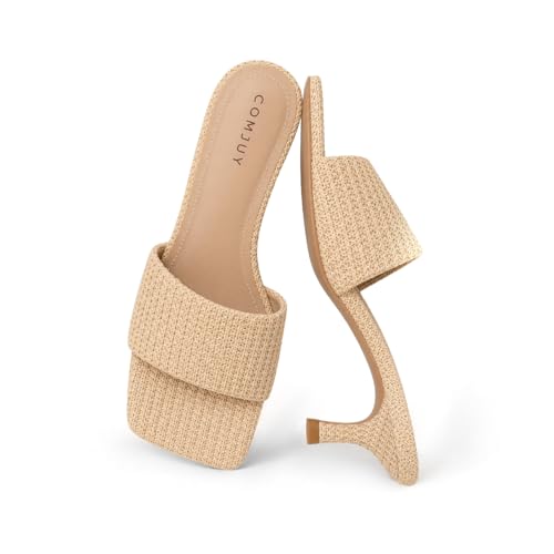 Image of Raffia Sandals Womens Heeled Sandals Comfortable 2 Inch Kitten Heels Lightweight Square Toe Summer heels