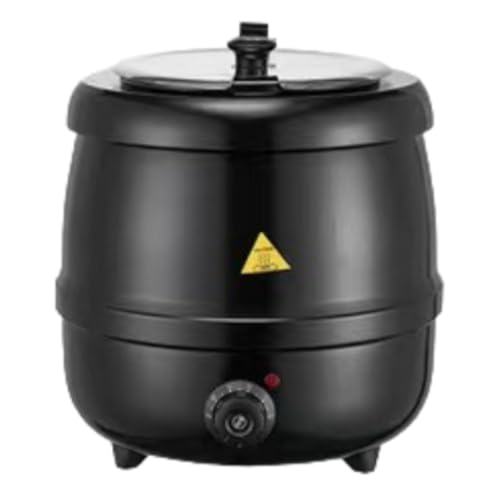 Brfveob 10L 業務用電気ケトル、フードストックポット、スープポット、スープウォーマー、ビュッフェレストランキッチン用品スープポット、魔法瓶、レストランや大人数向けブラックスープポット、業務用ステンレススチール電子ウォーミングスープポット(ドラム型