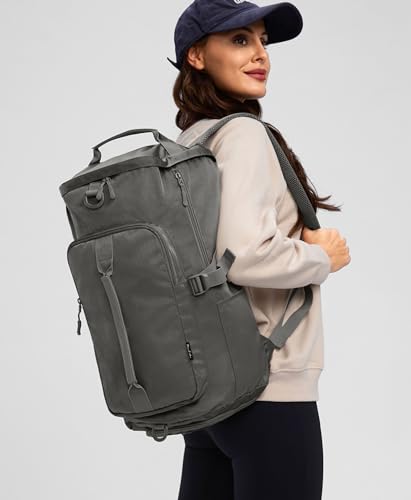 Image of Gym Bag for Women with Shoe Compartment and Wet Pocket Convertible Gym Backpack workout Duffel Bag Multiple Pockets 30L, Dark Grey, 2.9 liters, Modern