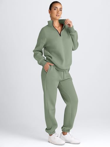 Image of AUTOMET Women's Sweatsuits 2 Piece Outfits Lounge Sets | Cozy Airport Outfits,Casual Sweat Sets for Fall and Winter,Half Zip Pullover and Baggy Sweatpants with Pockets
