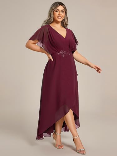 Image of Ever-Pretty Plus Women's V Neck Applique Plus Size Wedding Guest Dress Short Sleeves Maxi Formal Dresses
