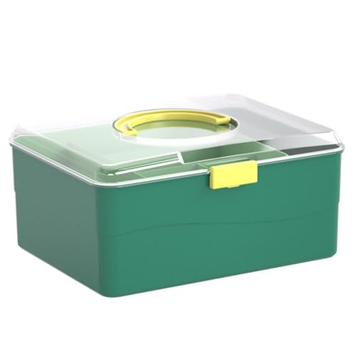 STOBAZA Caja de Emergencia Portátil Gran Capacidad y Doble Capa para Medicamentos Diseño Ergonómico en Plástico Verde Asa Cómoda para Uso Hogar y Exteriores