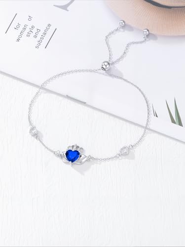 Claddagh Bracelet 925 Sterling Silver Irish Claddagh Bracelet with 12 Months Heart Birthstone Irish Good Luck Jewelry Gifts for Women4