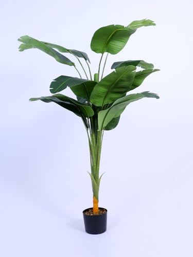 Image of ARICK DECOR 5Ft Artificial Bird of Paradise Tree in Pot, 5ft Realistic Faux Lush Green Banana Leaf Silk Plant, Peacock Shaped Large Floor Decor for Home, Office & Balcony