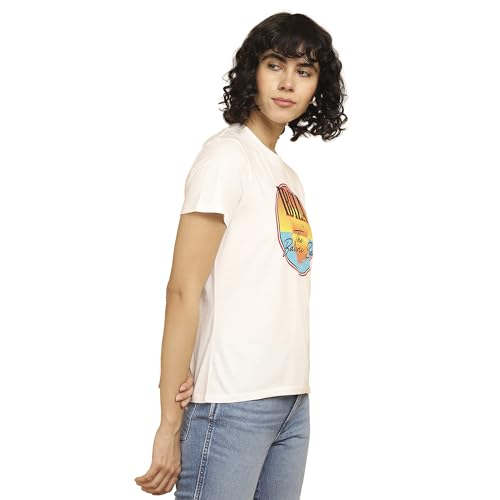 Image of Wrangler Women's Printed White Crew Neck Regular Fit T-Shirt