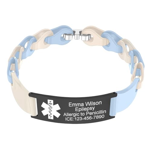 BAIYI HOPE Unisex Medical Alert ID Bracelet for Sports Enthusiast Gifts Silicone Rubber Activewear Wristband 6-8in Adjustable Size