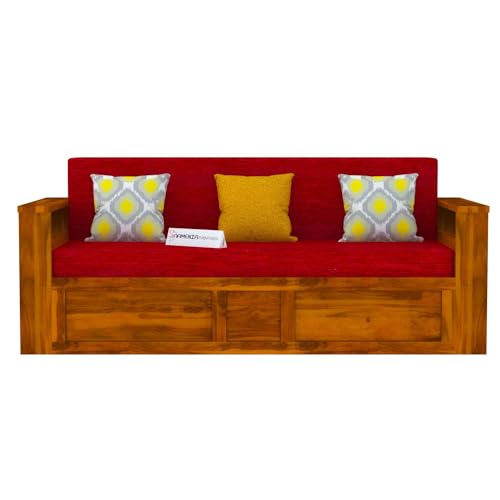 Image of Mamta Furniture Solid Wood Foster 3 Seater Sofa Cum Bed with 40 Density Cushions for Living Room, Three Seater Queen Size Sofa Bed for Home, Sofa Com Bed, Sheesham Wood Honey Finish