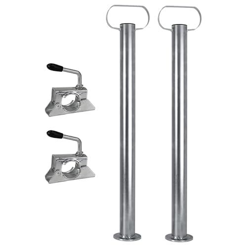Trucky Set de 2 crics de remorque avec Pinces, 300 kg, Acier galvanisé, Hauteur réglable de 60 cm 600 mm, 48 mm