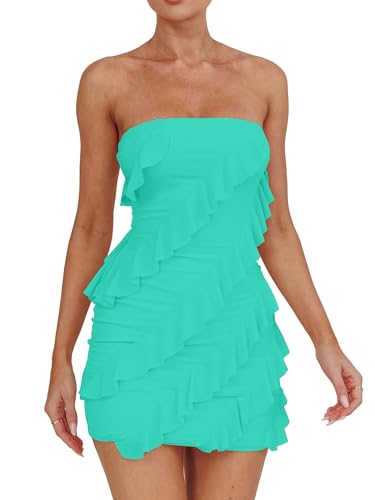 stunning tube top dress bodycon ruffle sleeveless party - light blue