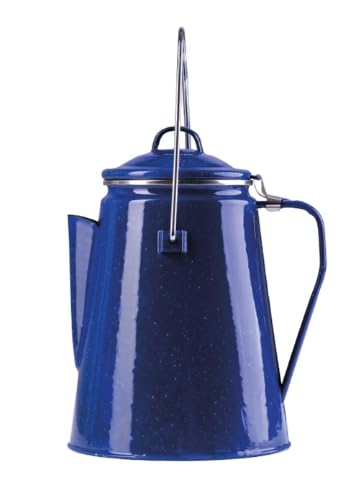 Cafetière en émail avec percolateur pour 12 tasses (2 l) Émaillé noir ou bleu + 2 cuillères à café Pour le camping et les déplacements Compact (bleu avec taches blanches)