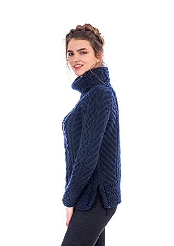 Image of SAOL Aran Irish Sweater for Women - Made of 100% Merino Wool - Ireland Fisherman Cable Knit Ladies Pullover