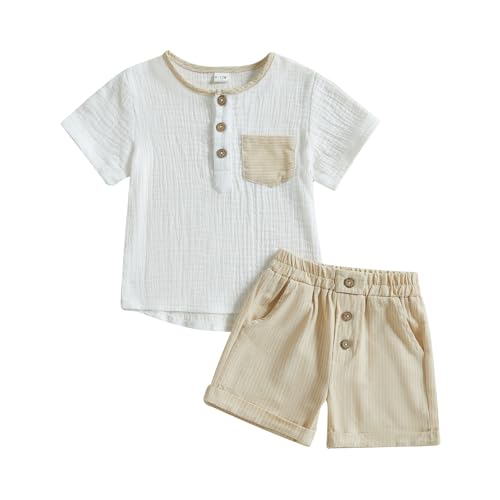 Toddler Baby Boy Summer Clothes Short Sleeve Button T Shirt Pocket Shorts Set Little Boy Outfit Casual Clothing