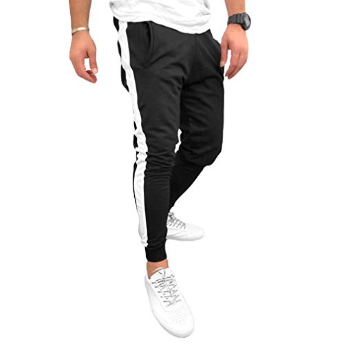 Yying Hombre Raya Pantalones Deportivos Cintura Elásticos Cordón Pantalones de Chándal Skinny Pantalone Casuales con Bolsillo Lateral para Fitness Joggings Workout Cover