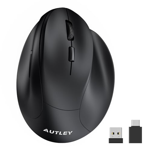 AUTLEY Ergonomic Mouse for Large Hands, Rechargeable Vertical Mouse, 2.4GHz Wireless Computer Mouse for Windows/macOS - 6 Buttons, Low Power Warning, 800/1200/1600 DPI, Black