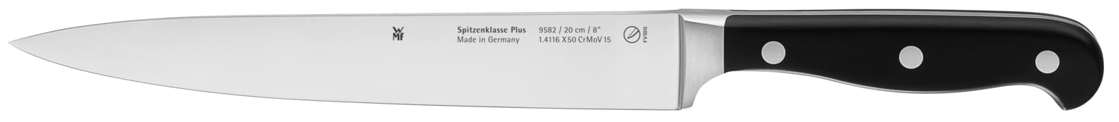 WMF Spitzenklasse Plus Vorteils Messerblock mit Messerset 6teilig, Made in Germany, 4 Messer geschmiedet, Buchenholz, Küchenschere, Flextec Messerblock, schwarz