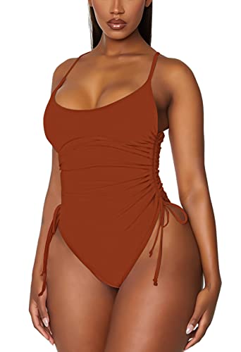 Image of Viottiset Women's Ruched High Cut One Piece Swimsuit Tummy Control Bathing Suit Monokini