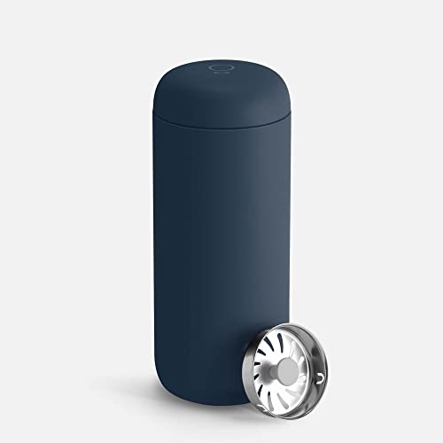 Fellow 16 oz Carter Move Travel Mug - Vacuum-Insulated Stainless Steel Travel Coffee Mug - Coffee Tumbler with Ceramic Interior and Splash Guard - Stone Blue