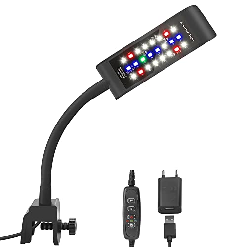 BELLALICHT LED lampe d'aquarium à Clip, [lumière RVB + blanche] 10 niveaux de luminosité variateur, lampe à pince d'aquarium pour réservoir à poissons 20-30CM et plantes aquatiques, noir