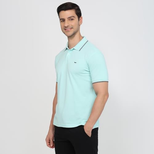 Image of Park Avenue Men Slim Fit Solid Pattern Cotton Polyester Blend Half Sleeve Polo Neck Casual T-Shirt
