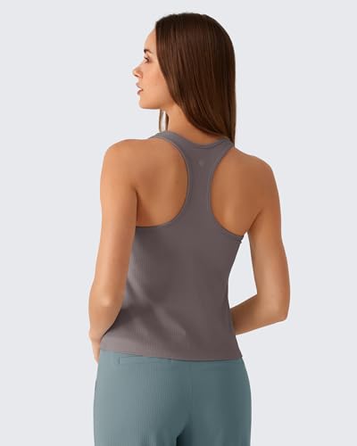 Image of G4Free Ribbed Removable Built in Bra Workout Tank Tops Woman Racerback Square Neck Yoga Top Lightweight Athletic Tanks