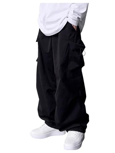 GORGLITTER Boy's Baggy Cargo Pants Elastic Waist Casual Loose Sweatpants Wide Leg Parachute Track Pant